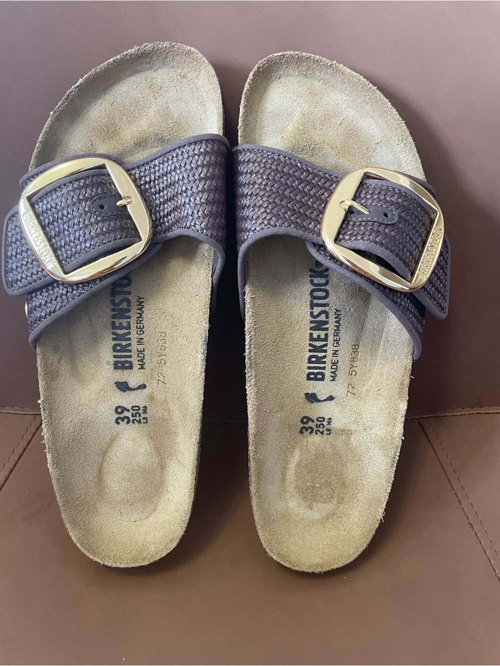 Birkenstock Brown Woven Single-Buckle Slide Sandals